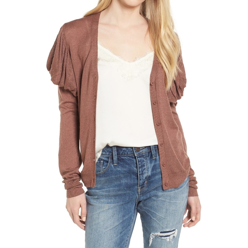 NEW Hinge Puff-Sleeve Cardigan Sweater X-Small